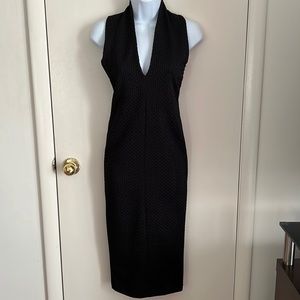 NEW Zara black midi plunge textured cocktail dress